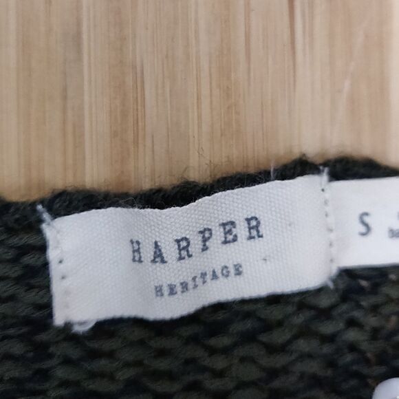 Harper Heritage Green Open Knit V-Neck Sweater Size small - Picture 3 of 6